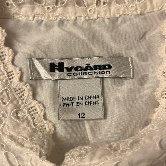 Nygard Women’s Blouse White Eyelet Mandarin Collar Size 12 - Picture 5 of 11